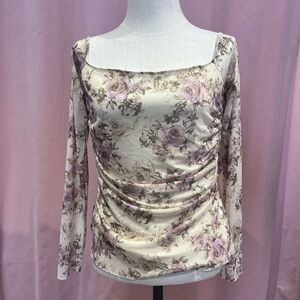Ardene Lavender Floral off the shoulder Long-Sleeve Blouse Stretch XL